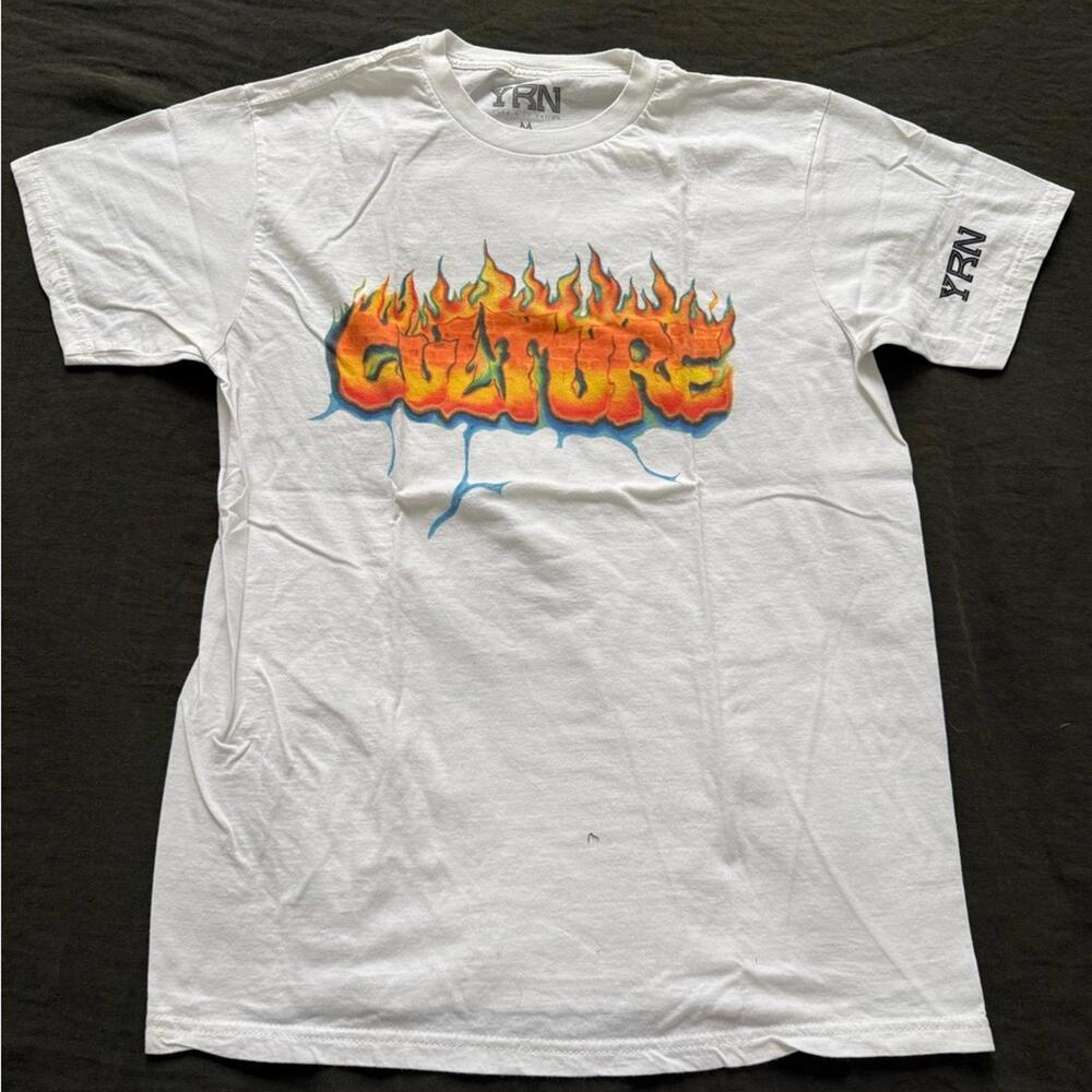 White Graphic T-Shirt with Flame Design